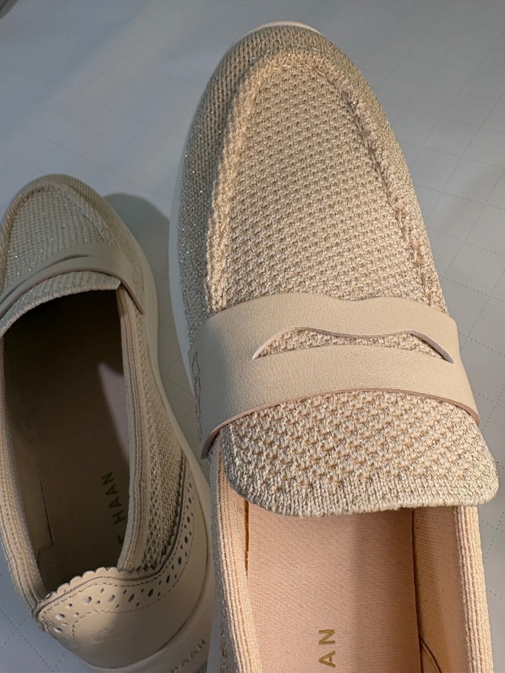 Cole Haan Women's Knit Penny Loafers in Blush Beige NWOT